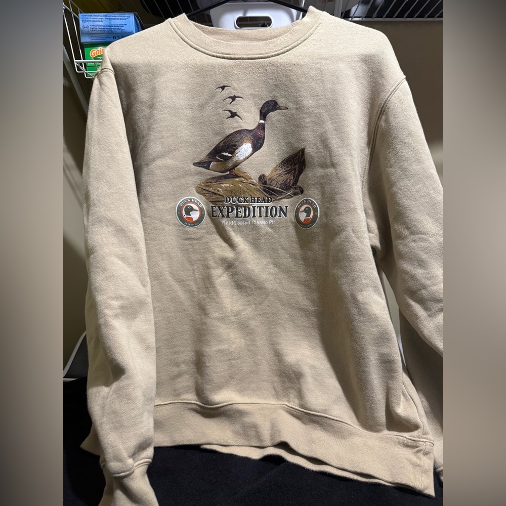 Duck Head Beige 'Expedition' Crewneck Sweatshirt with Duck Graphic